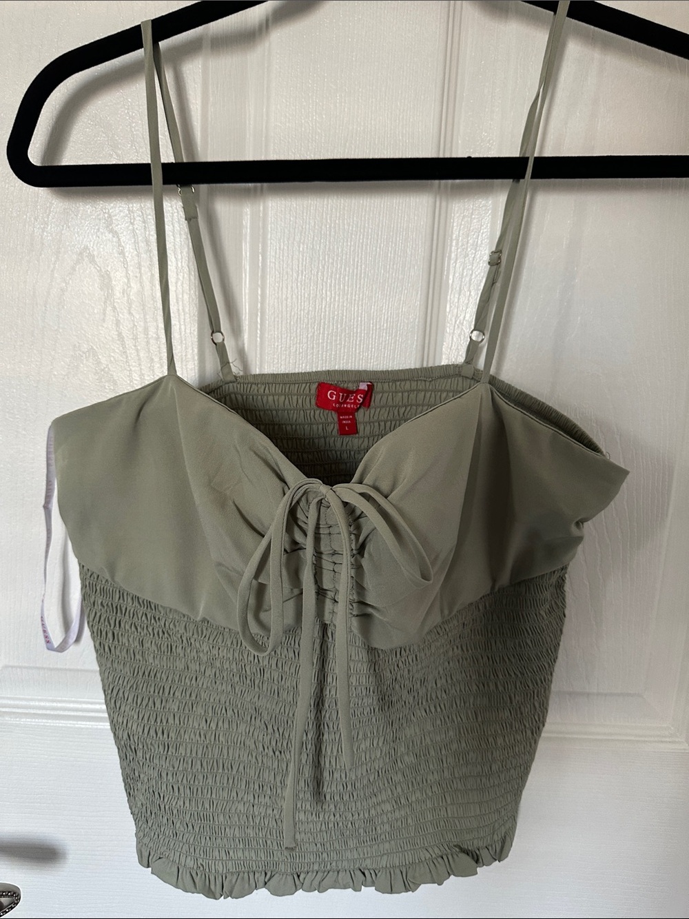 Guess Sage Green Ruffled Tie-bow Cami Top build-in pads